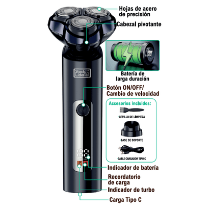 Afeitadora rotativa de 3 cuchillas pivotantes