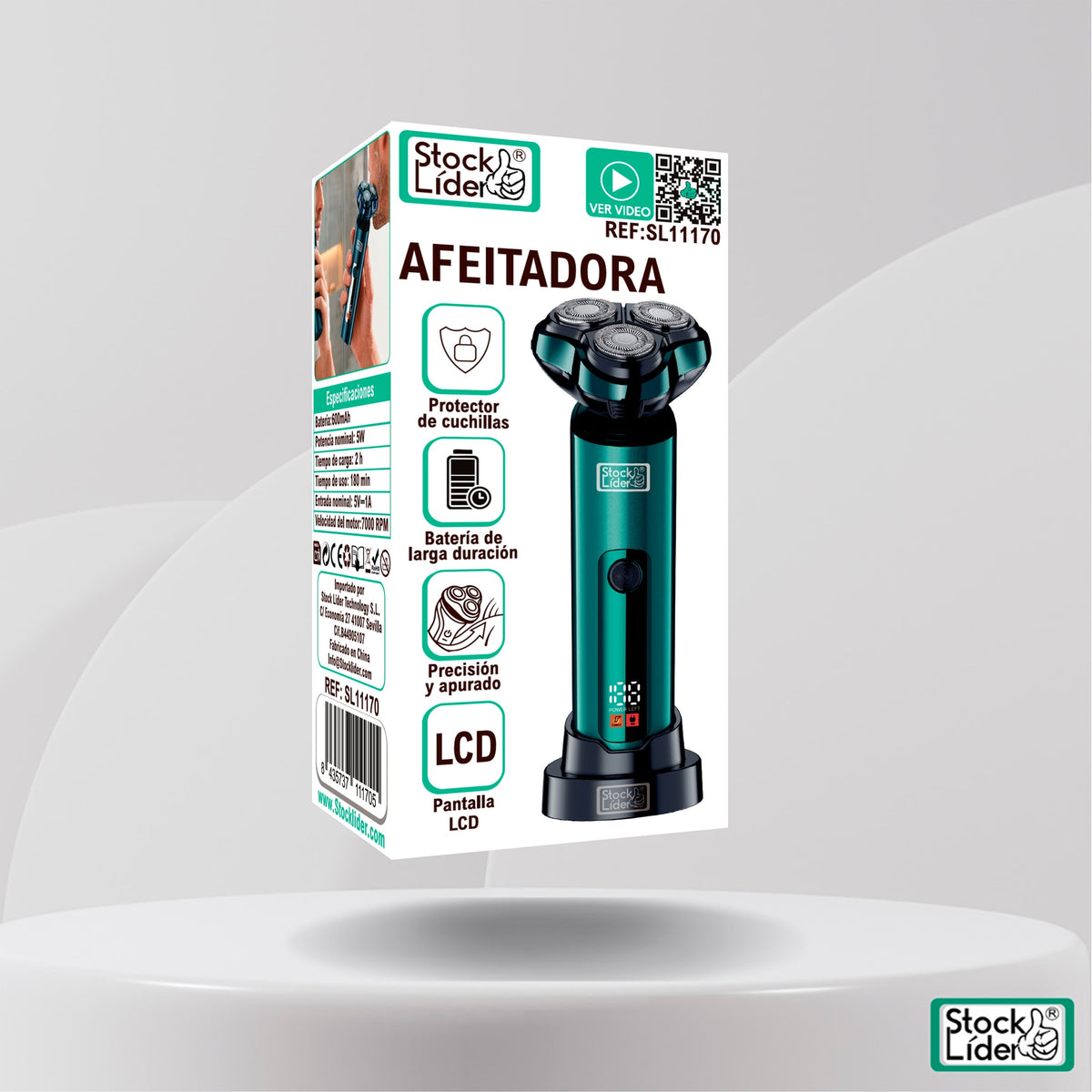 Afeitadora rotativa de 3 cuchillas pivotantes