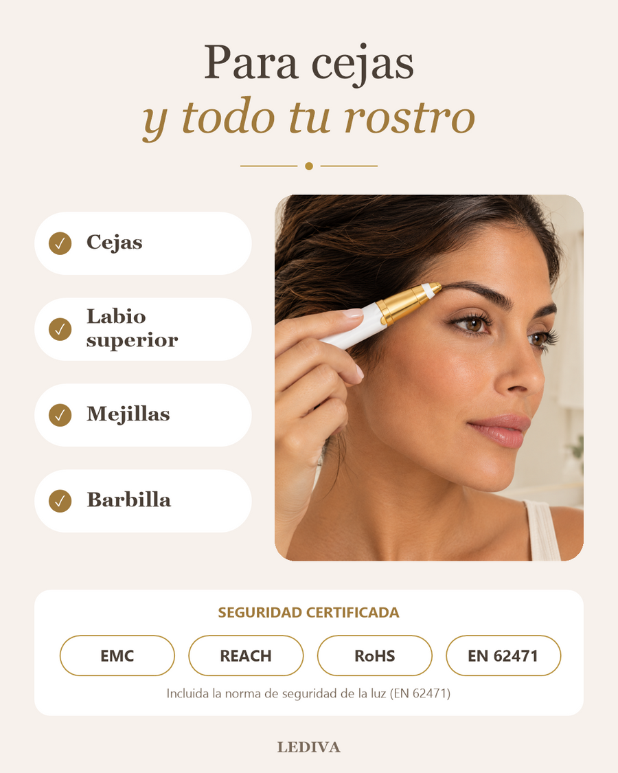 Depilador facial con la luz LED encendida