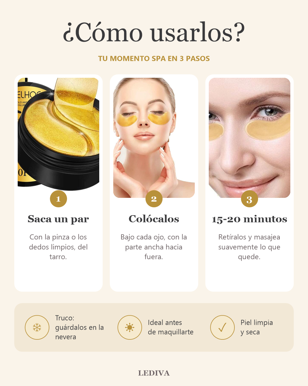 Parches de Oro 24K para Contorno de Ojos (60 uds)